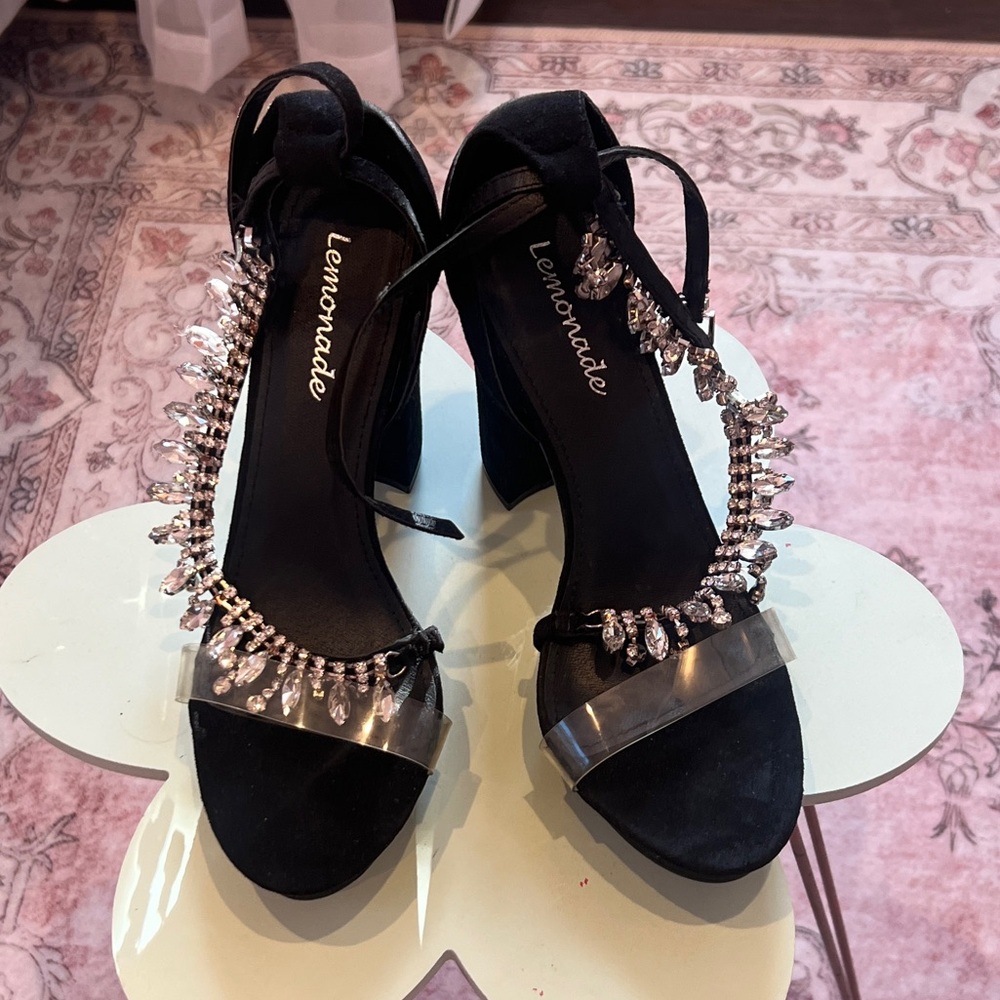 Black Platform Heels with Crystals